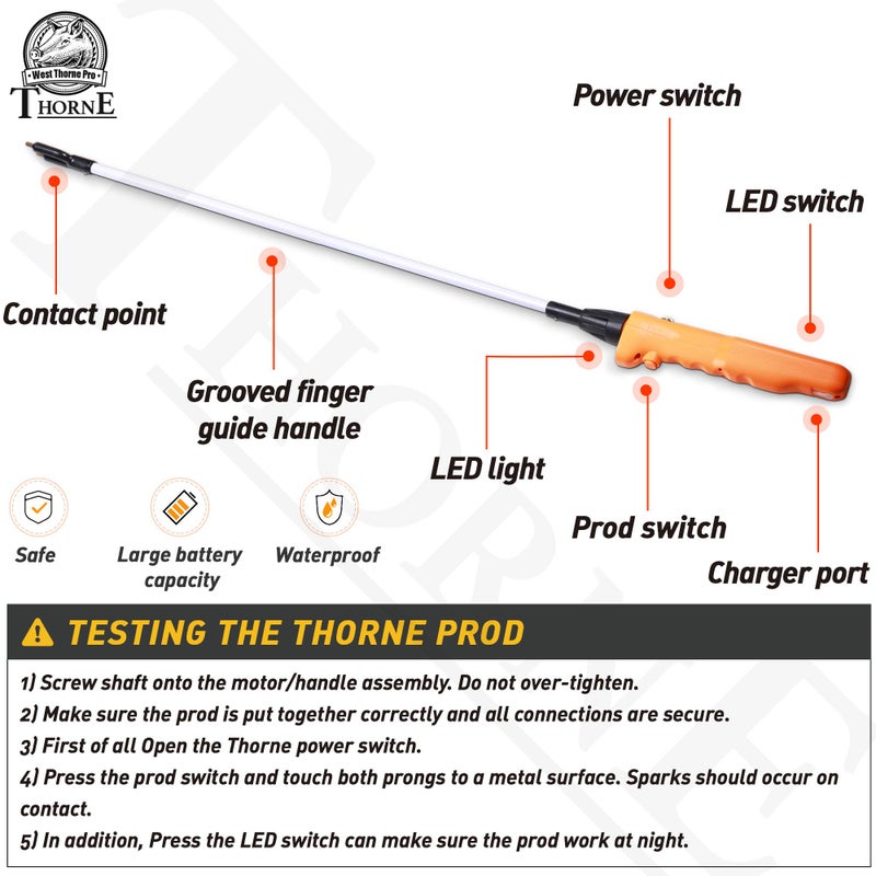 West Thorne Pro Livestock Prod, Waterproof Cattle Prod Stick with LED Light, Livestock Prod for Modern Livestock Management(33.8in) - Image 2